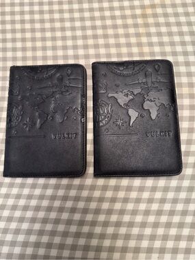 Two Black Travel Passport Holders - Embossed World Map